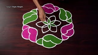 Easy Color Rangoli Design with 9x5 Dots  Easy Kolam Designs  Easy Rangoli Designs  Muggulu [upl. by Harness]