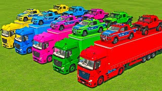 COLORED POLICE CARS TRANSPORT amp LOAD with colorful TRUCKS Farming Simulator 22 [upl. by Steere]