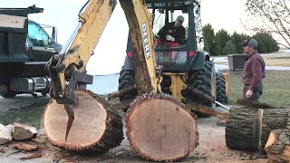 BRILLIANT Backhoe Log Splitter Will HUGE Rounds BREAK IT [upl. by Llednov649]