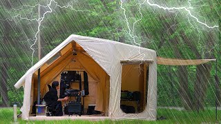 COZY CAMPING IN HEAVY RAIN WITH NEW INFLATABLE TENT [upl. by Pelson844]