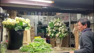 Creating A Floral Arrangement With Roses Sedum amp Mathuelas [upl. by Ahsetel]