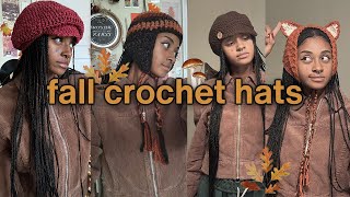 🍂 Fall Crochet Hats 🍂  Newboy Cap  Tassel Beanie Fox Earwarmers  Bonnet  tutorial [upl. by Pejsach]