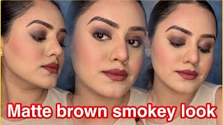 Oily skin matte makeup look🤎Brown smokey makeup look step by step  kp styles [upl. by Will]