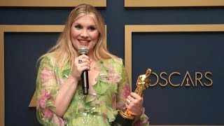 Oscars 2021 Emerald Fennell Wins Original Screenplay for Promising Young Woman Full Interview [upl. by Gromme]