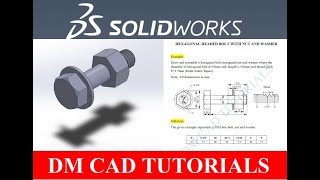 Solidworks Tutorial 1 Hexagonal headed bolt with nut and washer [upl. by Llesirg]