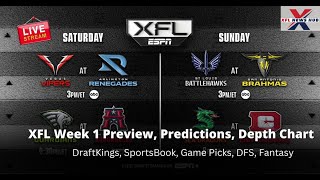 XFL Week 1 Preview Predictions Depth Chart DraftKings SportsBook Game Picks DFS Fantasy [upl. by Kcirdneked]