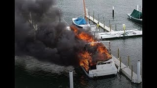 Boat Fire Edgewater Yacht Club 6 23 2018 [upl. by Aleb]