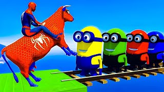 Long Slide Game With Elephant Gorilla Buffalo Hippopotamus Tiger  3d Animal Game  Funny 3d Animals [upl. by Nednil]