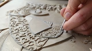 Victoria Ellis Carves Fine Bas Relief Figurative Clay Mural [upl. by Willette]