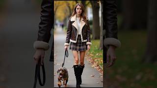 Trend Autumn 2024 Street Fashion Faux Shearling Aviator Jacket amp Plaid Mini Skirt Look [upl. by Ynej712]