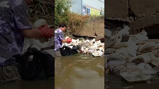 Cleaning plastic full clogged culvert drain shorts cleaning culvert [upl. by Crandale]