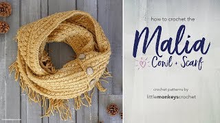 How to Crochet the Malia Buttoned Cowl  Infinity Scarf with Little Monkeys Crochet [upl. by Anoblav927]