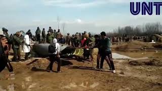 Visuals of Indian Fighter jet crashed in Budgam Army and JKP  Locals on Job [upl. by Sehcaep]