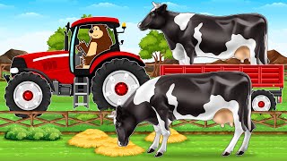 Farmer And Tractor  Cow Transport on Trailer  Building a Dairy Barn  Vehicles Farm [upl. by Noam]