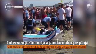 Intervenţie în forţă a jandarmilor pe plaja din Mamaia încheiată în aplauzele a sute de turisti [upl. by Kciredor]