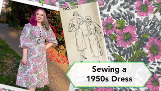 Sewing a 1950s dress with bishop sleeves with vintage fabric  Vintage sewing project  sew with me [upl. by Hippel]