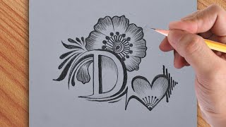 How to make D letter tattoo drawing with pencil with simple steps  amazing D letter drawing [upl. by Norved]