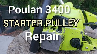 Poulan 3400 Vintage Chainsaw Craftsman 34  Starter pulley repair and retension [upl. by Tally125]