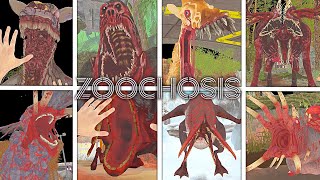 ZOOCHOSIS  All Animals Jumpscares  All Bosses Full Bright Mode [upl. by Neerual]