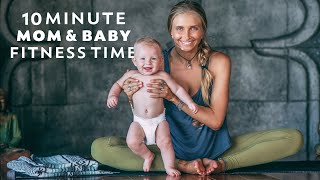 Postnatal Yoga Workout  10 Min Fun Post Pregnancy Fitness With BABY [upl. by Oijres]