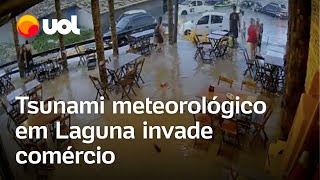 Tsunami meteorológico em Laguna câmeras flagram avanço do mar veja vídeo [upl. by Akenor]