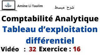 Tableau d’exploitation différentiel  Comptabilité Analytique Exercice 16 [upl. by Zashin]