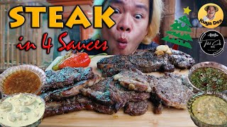 Angus Ribeye Steak in 4 Sauces  Grilled Butter Aged Ribeye Steak  USDA Premium Steak HD [upl. by Alyakim952]