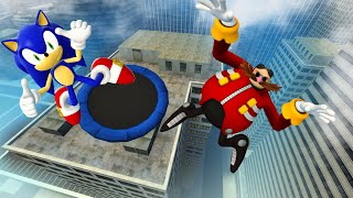 Sonic Team Epic Trampoline Ragdoll Jumps amp Falls GMOD Part 24 [upl. by Lemmor]