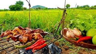 Grill chicken offal in the fields with a view of green rice in my village😋😋😋 [upl. by Cardinal]