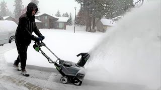 EGO Electric Snow Blower Steel Auger Versus 6 Inches Of Snow [upl. by Estrin]