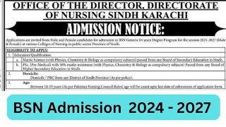 BSN Admission 2024  Directorate of Nursing Sindh Karachi Nursing Admission 2024  2027 [upl. by Garratt]