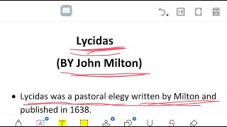 ENGLISH LITERATURE  LYCIDAS  BY JOHN MILTON  MAJOR POINTS  DESCRIBED IN HINDI [upl. by Enyad]