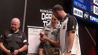 Ricardo Pietreczko quits after just one leg due to injury Vs Ross Smith at Hungarian Darts Trophy [upl. by Xanthus]