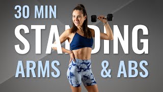 30 min STANDING TONED ARMS  ABS WORKOUT  With Weights No Repeat Exercises [upl. by Nnawtna]