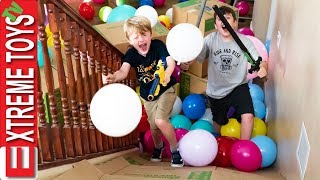 Moving Day Madness Cardboard Box Balloon Slide Nerf Blast [upl. by Brainard]