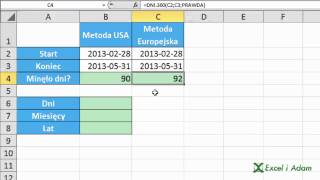 Excel  Funkcja DNI360 różnica dni miesięcy lat pomiędzy datami  porada 199 [upl. by Swihart]