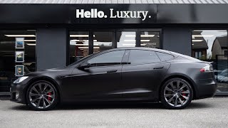 Custom Tesla  Satin Black Model S Performance  HILLMOREN 4K [upl. by Inaej]