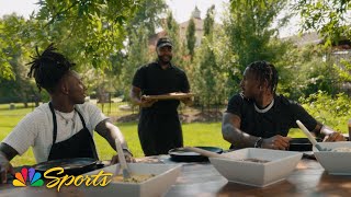 Mecole Hardman Hollywood Brown learn how to cook Kansas Citystyled ribs  NFL on NBC [upl. by Mckinney]