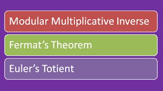 Modular Multiplicative Inverse  Fermats Theorem  Eulers Totient [upl. by Aneerak]