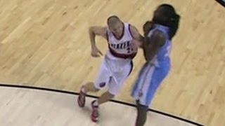 Steve Blake drops Kenneth Faried Denver Nuggets at Portland Trail Blazers [upl. by Htenek]