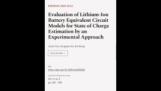 Evaluation of LithiumIon Battery Equivalent Circuit Models for State of Charge Estim  RTCLTV [upl. by Orgalim120]