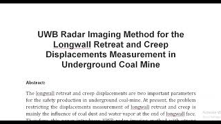 UWB Radar Imaging Method for the Longwall Retreat and Creep Displacements Measurement in Underground [upl. by Lynch]