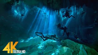 4K Cenotes Dive Relaxation Video  Mexican Underwater Caves  Incredible Underwater World  3 HOUR [upl. by Kornher]