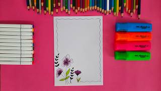 Easy Flower Border Design  Notebook Design  Easy drawing [upl. by Anhavas]