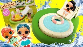 LOL Surprise Dolls Lil Sister Unboxing Calico Critters Baby Pool and Sandbox Featuring Treasure [upl. by Wade962]