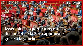 Assemblée  la partie « recettes » du budget de la Sécu approuvée grâce à la gauche [upl. by Nekcerb813]