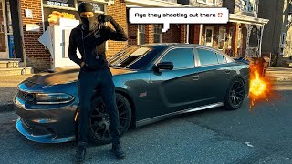 BURBLE TUNED DODGE CHARGER RT DRIVES THROUGH THE HOODSHOTS FIRED [upl. by Iatnohs]