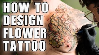 HOW TO DESIGN FLOWER TATTOO  FREEHAND PROCESS [upl. by Orvas]