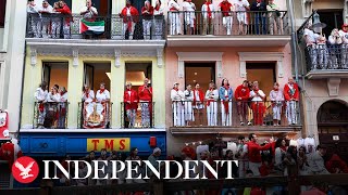 Live Running of bulls takes place in Pamplona [upl. by Marinna741]