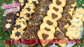 1 Teig 5 Kekse 🍪  Leckere Weihnachtsplätzchen schnell amp einfach  Plätzchenrezept 123Mürbeteig [upl. by Aihsiyt]